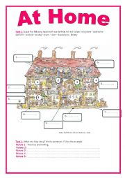 English Worksheet: 7th form rooms in the house and present progressive