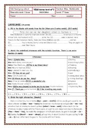 English Worksheet: 7th form mid-term test n1