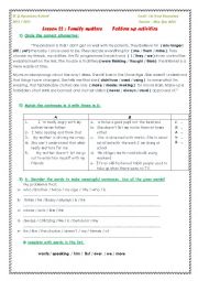 English Worksheet: Lesson 22 : Family Matters level 1st Year Secondary (Tunisian Pupils)