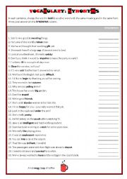 English Worksheet: VOCABULARY: SYNONYMS