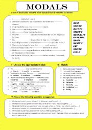 English Worksheet: Modals