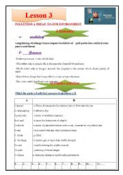 English Worksheet: Pollution A threat to our Environnment