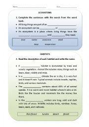 English Worksheet: Habitats and ecosystems