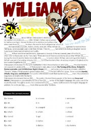 English Worksheet: Cloze Test+Writing- William Shakespeare(key is given)