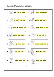 English Worksheet: Can / Cant with Animals