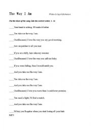 English Worksheet: The way I am by Ingrid Michaelson - mixed lyrics