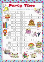 English Worksheet: Party Time Crossword Puzzle