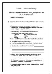 English Worksheet: Sweatshops webquest