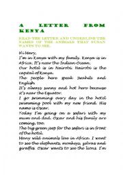 English Worksheet: A letter from Kenya