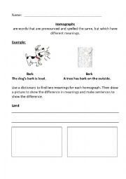 English Worksheet: Homographs