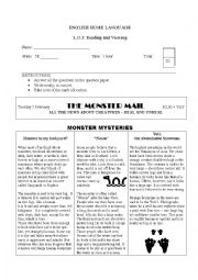 English Worksheet: Monster mysteries