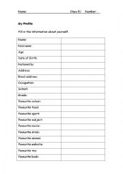 English Worksheet: All about my profile for 5 graders