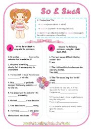 English Worksheet: So & Such