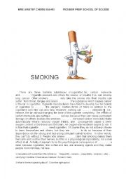 English Worksheet: smoking; ansewr key is provided