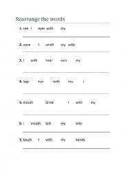 English Worksheet: Rearrange words