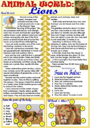 English Worksheet: Animal World: Lions