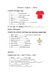 English Worksheet: Have - Present Simple - Exercises