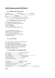 English Worksheet: Dont stop me now by Queen