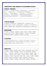 English Worksheet: Adjectives and phrases to describe places
