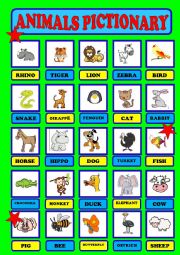 English Worksheet: ANIMALS PICTIONARY