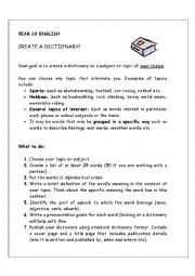 English Worksheet: Create a dictionary