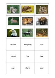 English Worksheet: forest animals memory game