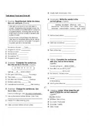 English Worksheet: Test About Food and Drink