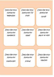 English Worksheet: Speaking cards: My favourite 