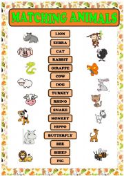 English Worksheet: MATCHING ANIMALS
