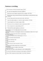 English Worksheet: Sentence Rewriting 1