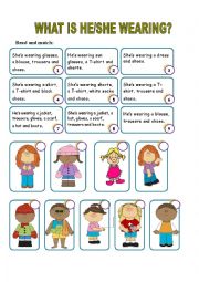 English Worksheet: What is he/she wearing?