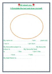 English Worksheet: All about me! 2