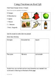 English Worksheet: Using Fractions in Real Life