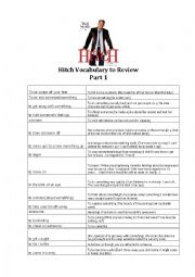 English Worksheet: HITCH difficult vocabulary & expressions with definition. Film/movie Part 1