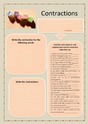 English Worksheet: Contractions