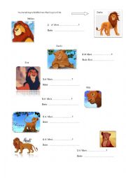 English Worksheet: King Lions Family