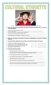 English Worksheet: CULTURAL ETIQUETTE AROUND THE WORLD