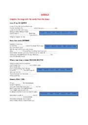 English Worksheet: SONGS