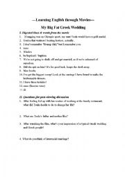 English Worksheet: Learning English from Movies_My Big Fat Greek Wedding
