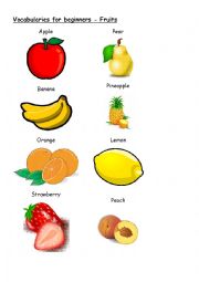 English Worksheet: Vocabularies for Beginners - Fruits
