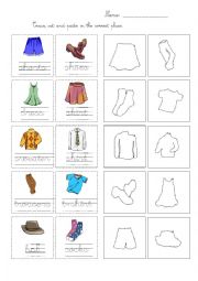 English Worksheet: Trace cut and paste clothes