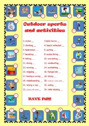 English Worksheet: Outdoor sports and activities