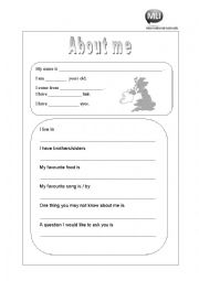 English Worksheet: About Me