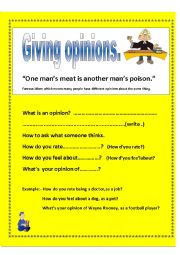 English Worksheet: Giving opinions speaking lesson.