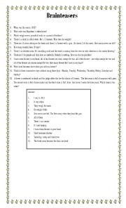 English Worksheet: Brainteasers