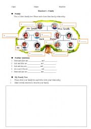 English Worksheet: Worksheet -- family relationship and family tree