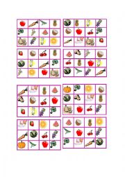 Bingo vegetables and fruits