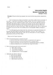 English Worksheet: General Knowledge Intermediate English