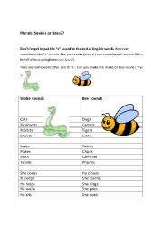 English Worksheet: How to pronounce the plurals in English: Be a Snake or a Bee