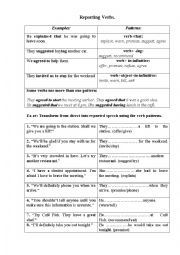 English Worksheet: Reported Speech: Reporting Verbs Patterns